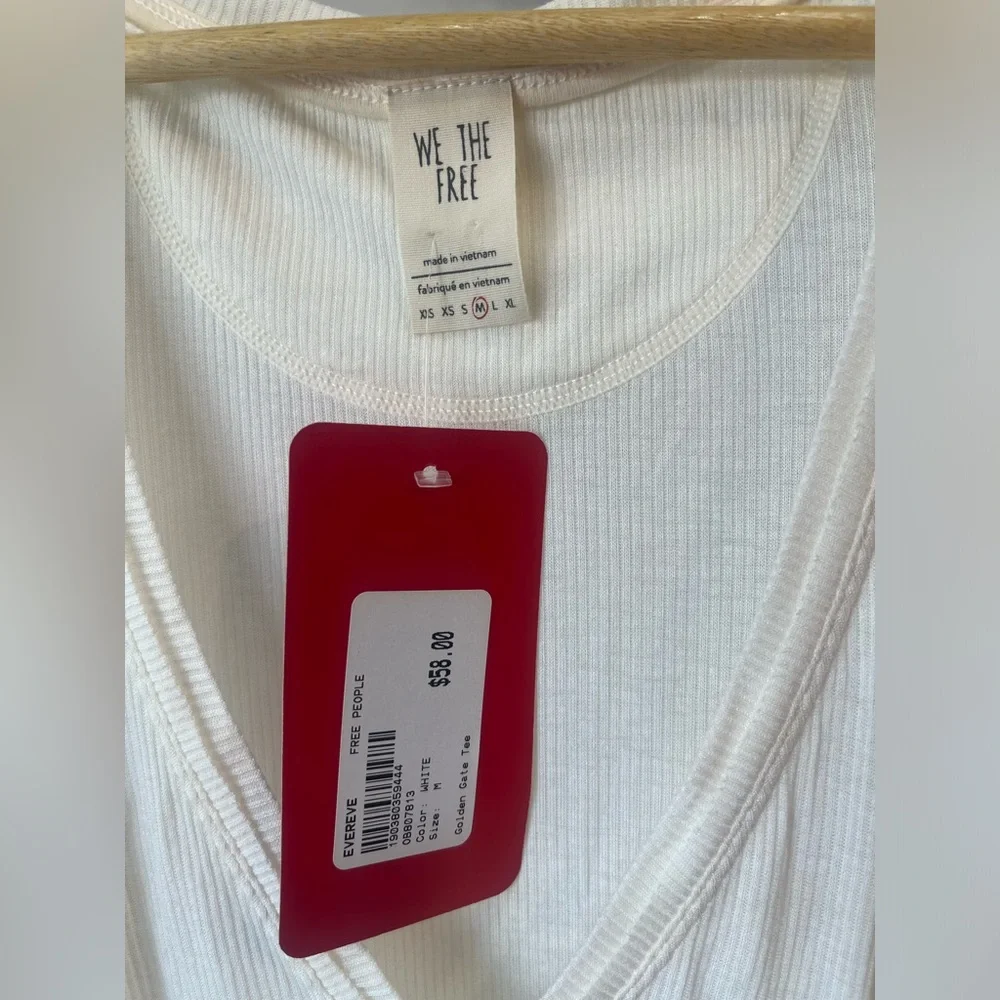 NWT Free People Golden Gate Tee, White, Medium; slouchy white long-sleeve tee